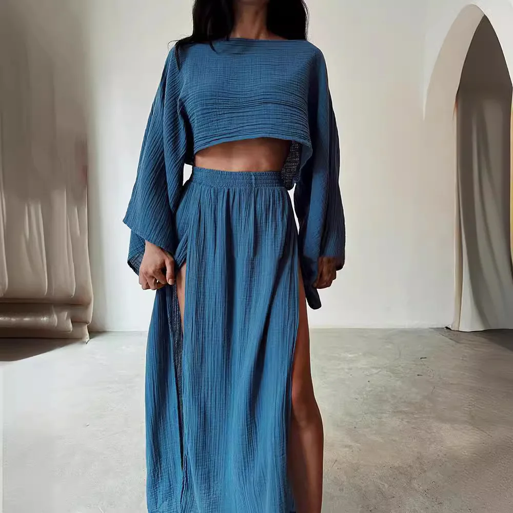 Breathable Super Soft Summer Boho 100%Cotton Simlar Linen Flare Sleeve Bohemian Resort Style Flare Sleeve Solid Women\\\'s dress