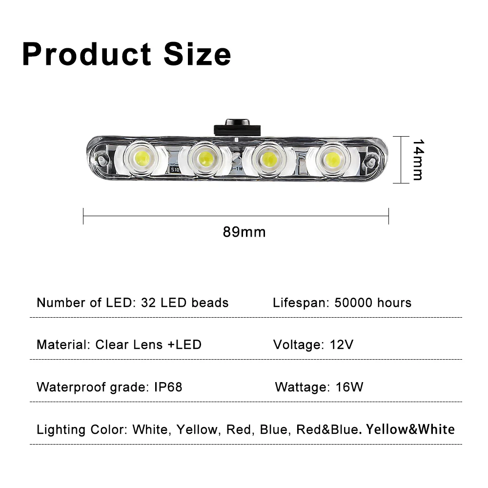 4 × 8 Led lampka sygnalizacyjna lampka ostrzegawcza 12v sygnał awaryjny stroboskop lampka ostrzegawcza akcesoria światło kratki miga dla samochodu