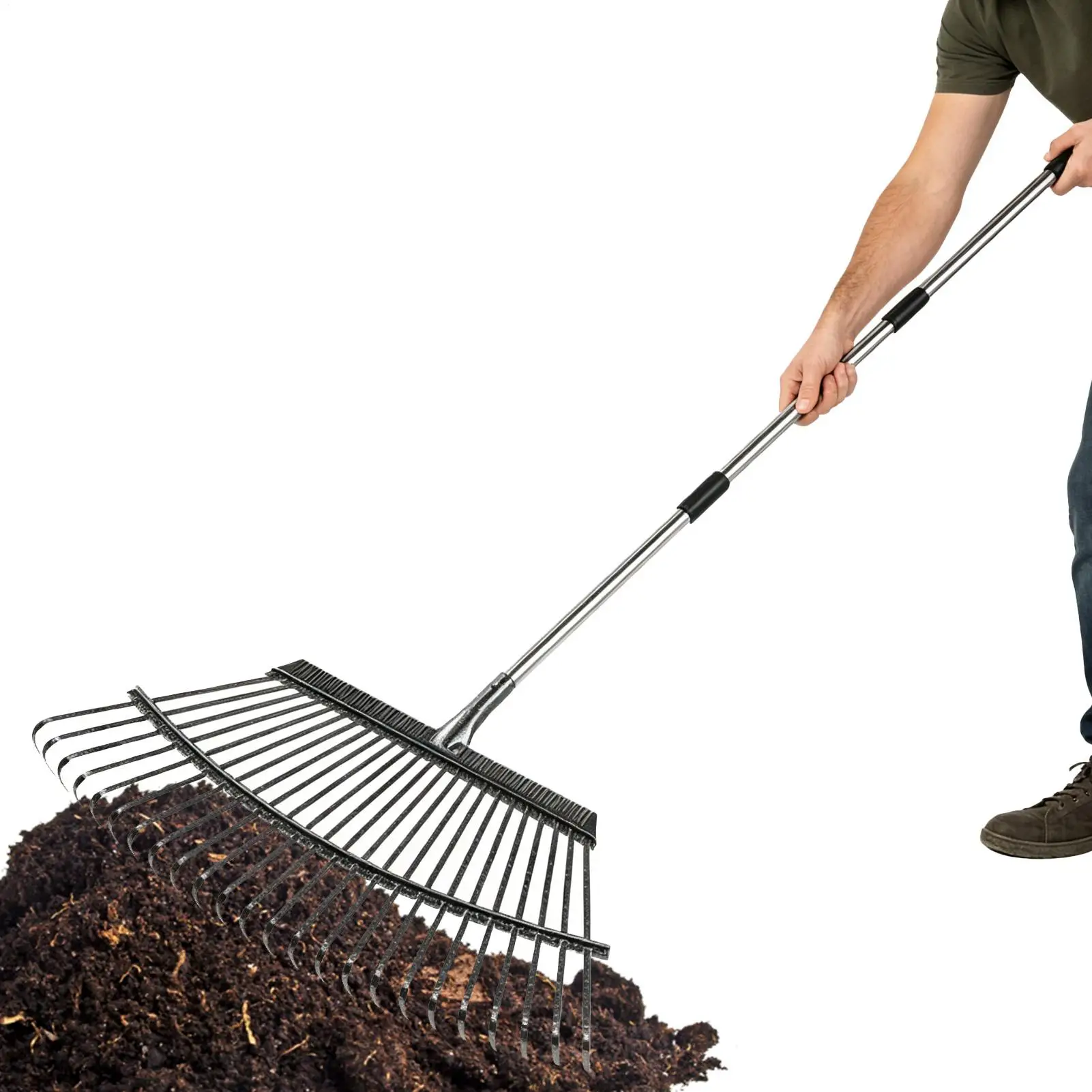 

Lawn Rake 24-Tine Metal Long Handle Gardening Tools Lawn Yard Rake For Leaves Grass For Outdoor Farm Patio Field Gardening