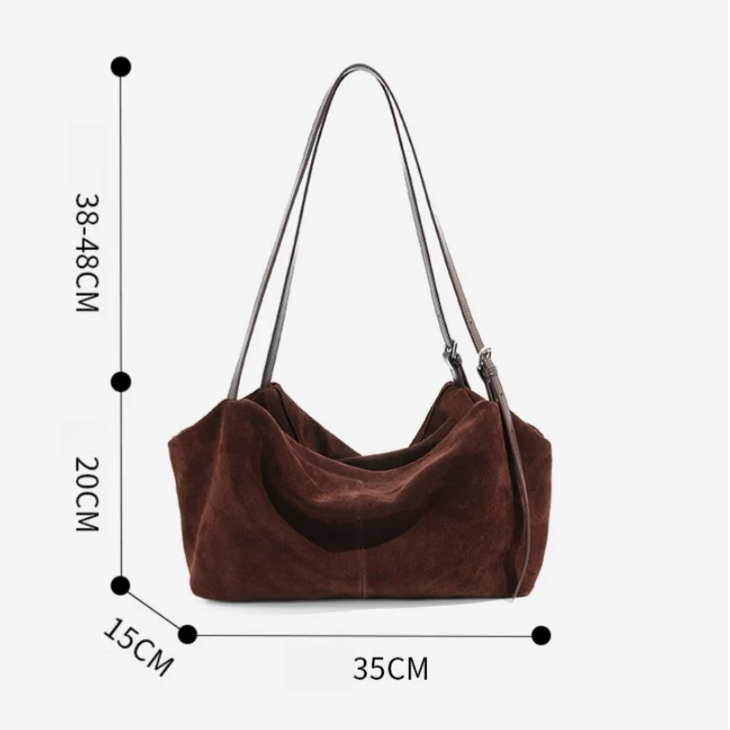 Luxury Women's Genuine Suede Soft Cowhide Leather Solid Shoulder Crossbody Handbag for Daily Office Use Lazy Style Commuter