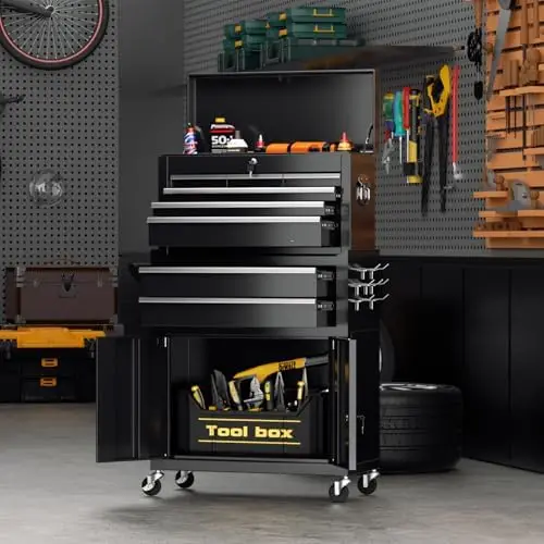 8-Drawer Rolling Tool Chest with Lock, Detachable Tool Cabinet Cart with Wheels, High-Capacity Mechanic Tool Storage