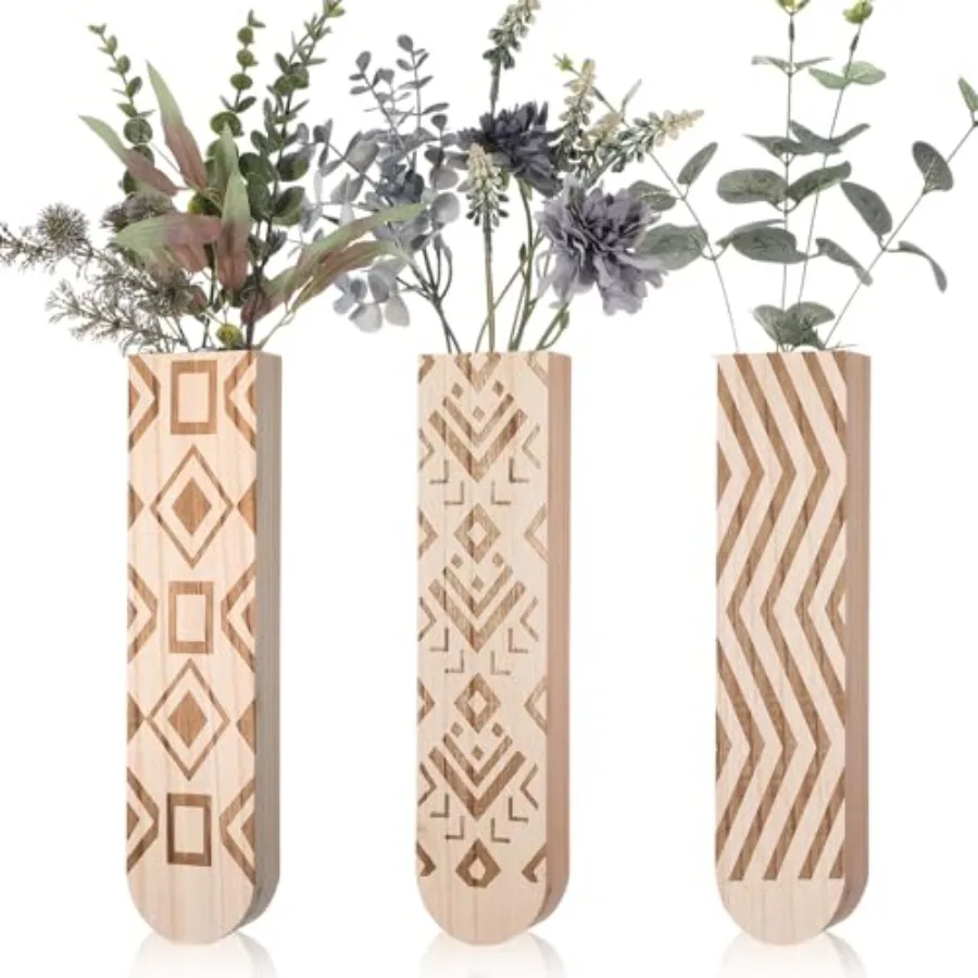 

3 Pack Wood Wall Planter Vase Dr for Bathroom Bedroom Living Room Modern Farmhouse Hanging Boho Wall Vase for Fake Plants Green