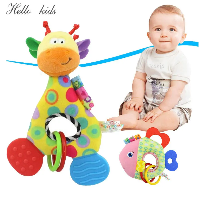 Baby Infant Cartoon Animal Giraffe Fish Handle Rattles Soft Plush Safety Teether Toys Teeth Care Doll For Kid 20%OFF