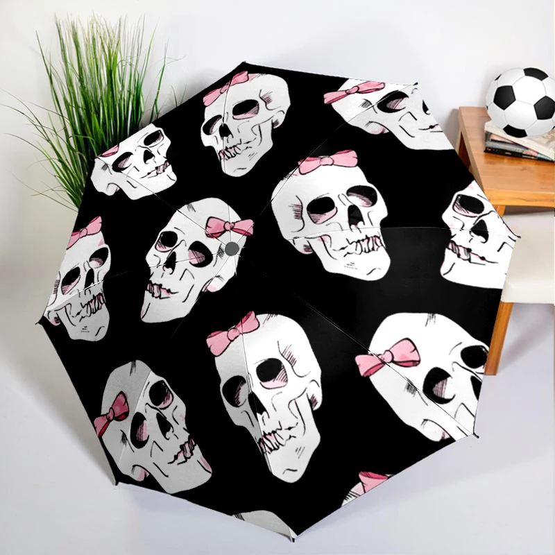 1PC Paisley Pink Skull Umbrella Automatic Open/close, Sturdy Iron Frame & 8-Rib Struct, Umbrella for Women & Men, Christmas Gift