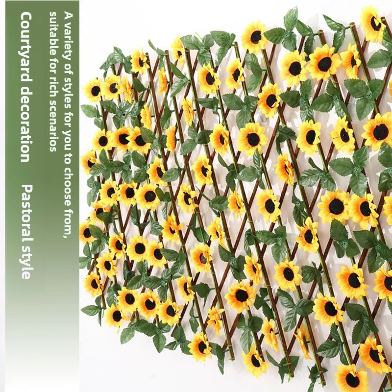 

Simulation fence flower balcony outdoor telescopic wooden fence sunflower rose decorative fence courtyard wall guardrail