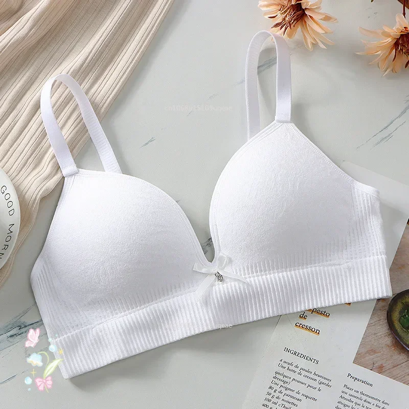 

New Spring Summer Thin Girls Bra Student Underwear No Steel Ring Soft and Comfortable Adjustment Triangle Cup Girl Bra Brasieres