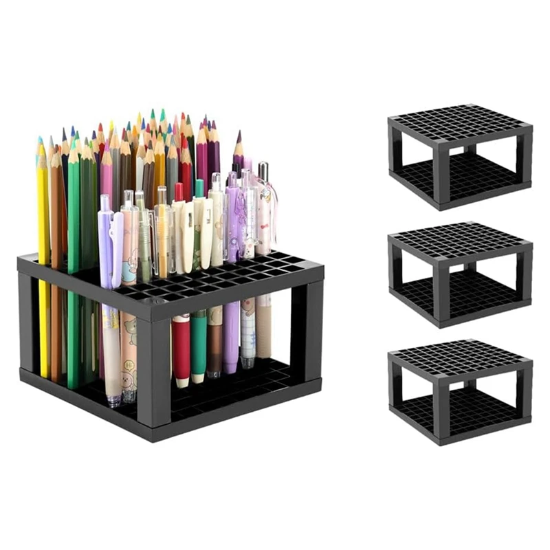 96 Hole Plastic Pencil & Brush Holder, 4 Pack Plastic Desk Stand Organizer Storage For Pens, Brushes, Colored Pencils