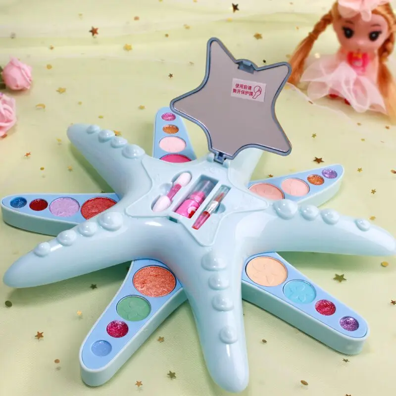 

Disney girls Princess Mermaid starfish real Makeup Box girls Cosmetic Toys handbag Watersoluble Makeup gift toys