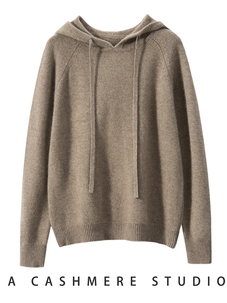 

Women Hoodie Sweater Cashmere Pullover Thick Autumn Winter Raglan Sleeve 100% Cashmere Knit Casual Fluffy Comfort Basic Clothing