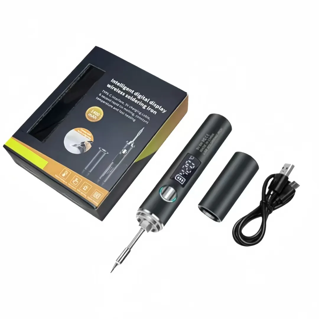 USB Wireless Adjustable Soldering Iron Kit with Battery Digital Display Temperature Control 3-Tip Set Rubber Handle