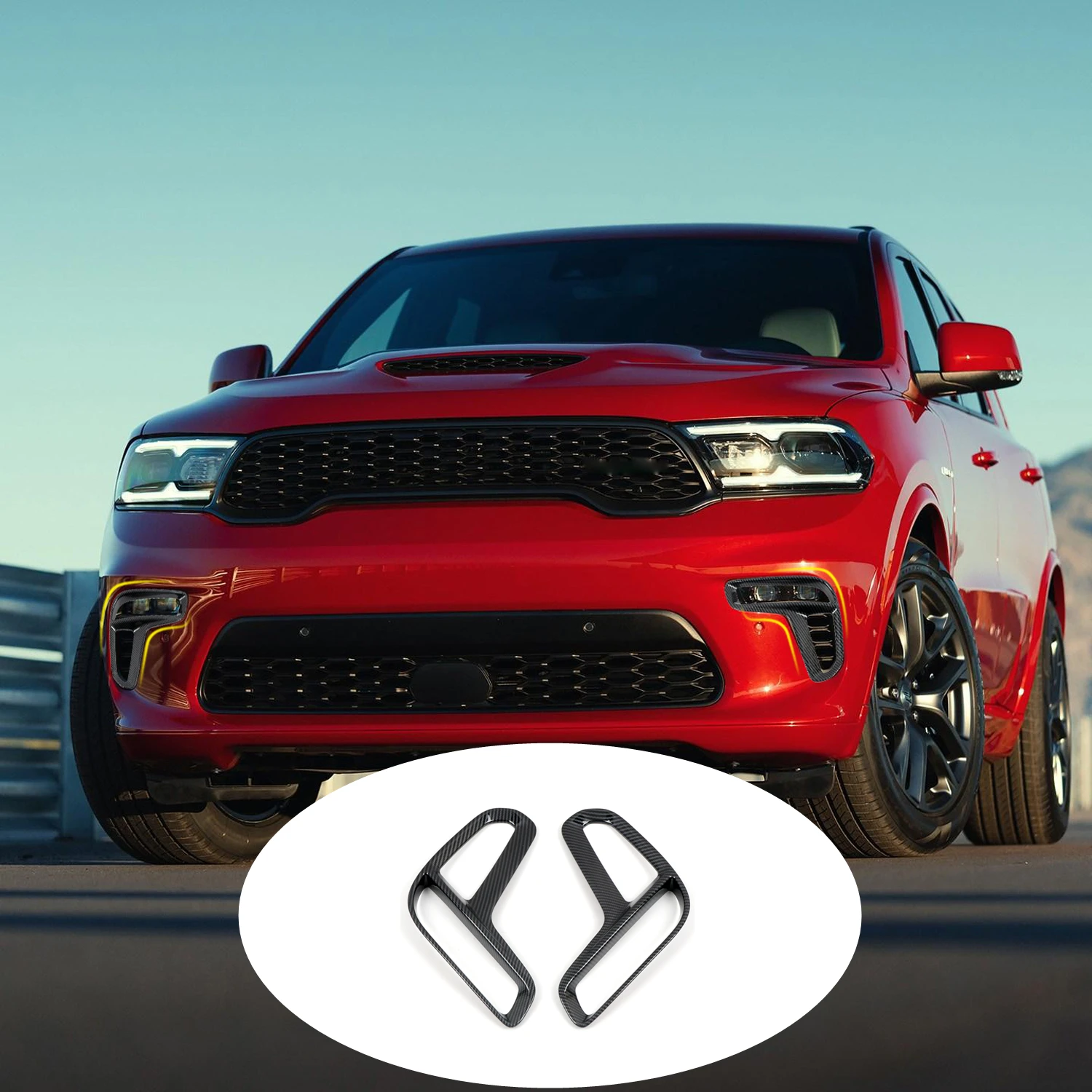 

For Dodge Durango 2021 2022 2023 Car Accessories ABS Carbon Fiber Printed Exterior Front Fog Light Cover Trim 2pcs