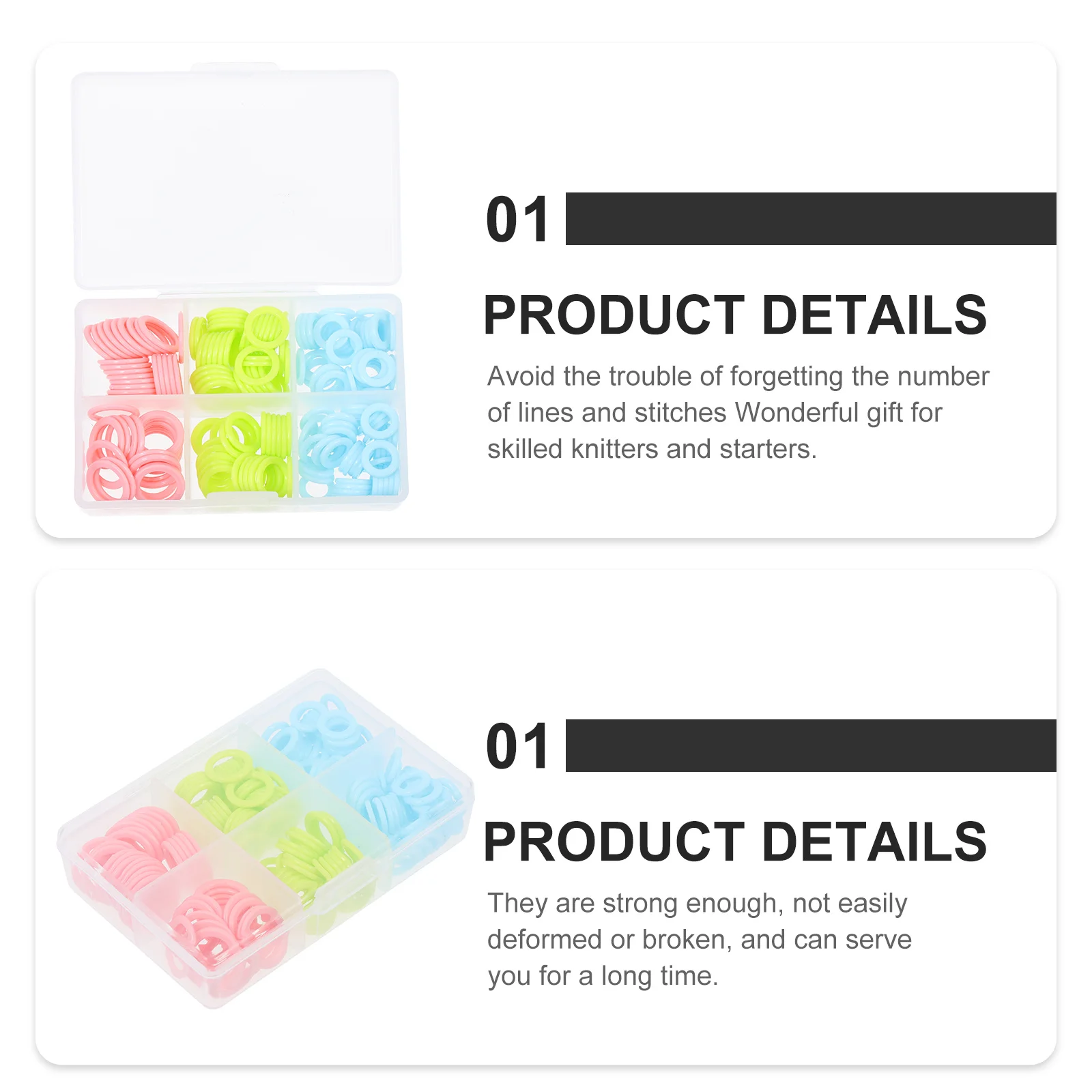 صندوق غرزة علامات خواتم البلاستيك متماسكة سبليت حلقة علامة يزيد يقلل نمط صندوق تخزين الحياكة علامات الكروشيه