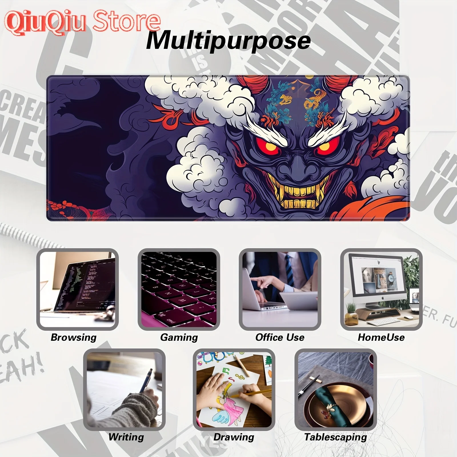 Tappetino per mouse grande 900x400MM Ghost Face Tappetino per mouse da gioco in gomma antiscivolo Durevole bordo cucito tappetino da scrivania gioco da lavoro accessori lisci