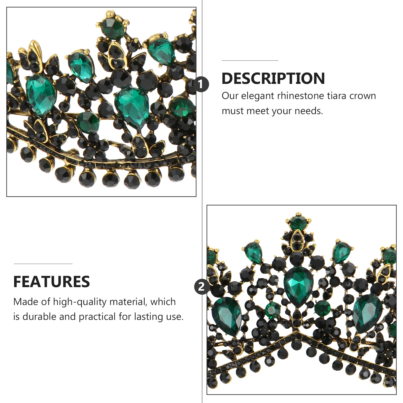 Theme Party Crown Vintage Bridal Black Wedding Rhinestone Tiara Stylish Headbands for Women Alloy Bride