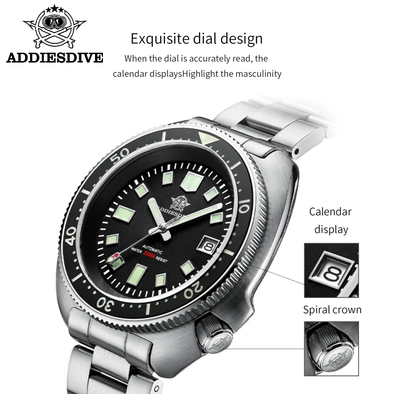 Addiesdive Watch Men New Diving Mens Mechanical Wristwatch Luxury Sapphire Glass Automatic Waterproof Watch reloj hombre