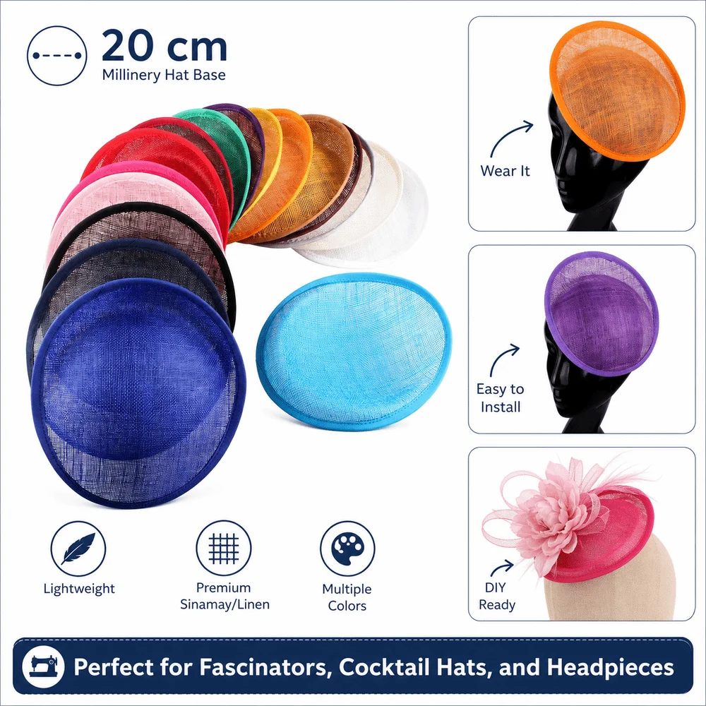 New 20cm Sinamay Headdress Base Linen Solid Pattern Cocktail Hat Base DIY Craft Lightweight Millinery Headpiece Base Party