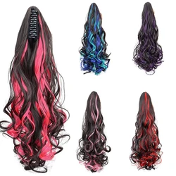 H&STAR 18Inch Synthetic Long Curly Ponytail Claw Clip in Hair Extension Mixed Blue Red Hairpiece for Women