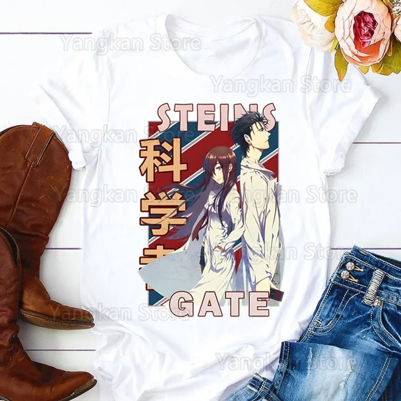 Steins Gate Anime Okabe Rintarou Makise Kurisu Tshirts Streetwear Ulzzang Harajuku T-Shirt T-shirts Funny Hip Hop Summer