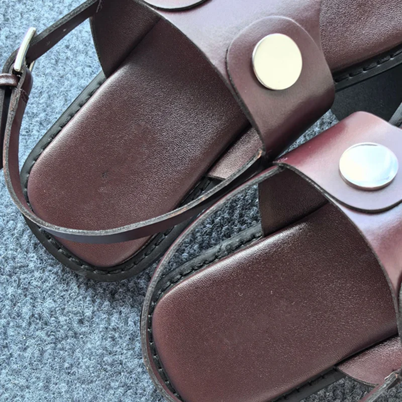 Withered Nordic Minimalist Dark Brown Flat Sandals Women Genuine Leather Office Ladies Elegant Summer Slippers Shoes For Women