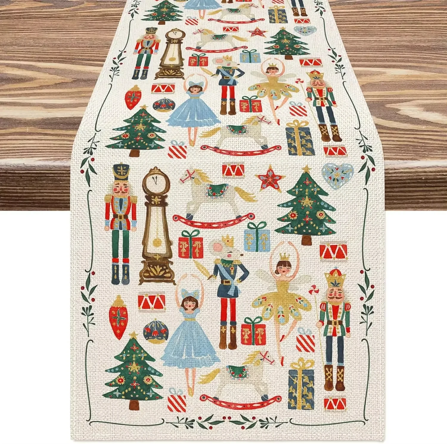 Christmas Watercolor Nutcracker Linen Table Runner for Farmhouse Dining Kitchen Party Wedding Navidad Home Decor