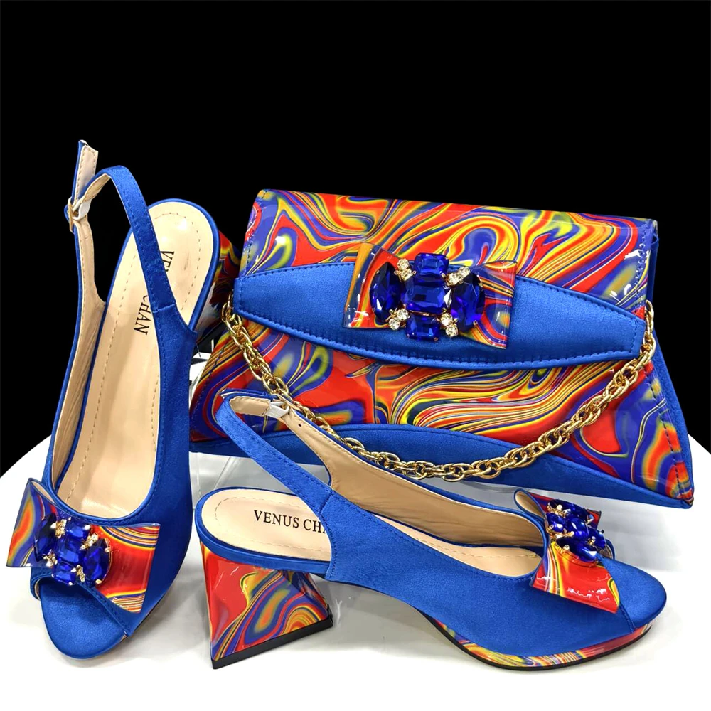 2024 African popular Best Sell Style Italian Designed Round Toe Fish Billed High Heels Women's Shoes With Clutch Bag Set