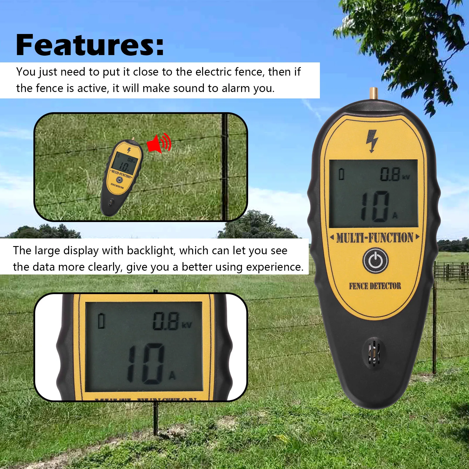 200-15000V Ranch Fence Digital LCD Display Voltege Current Current Direction Tester Farm Electronic Fence Fault Finder Voltmeter