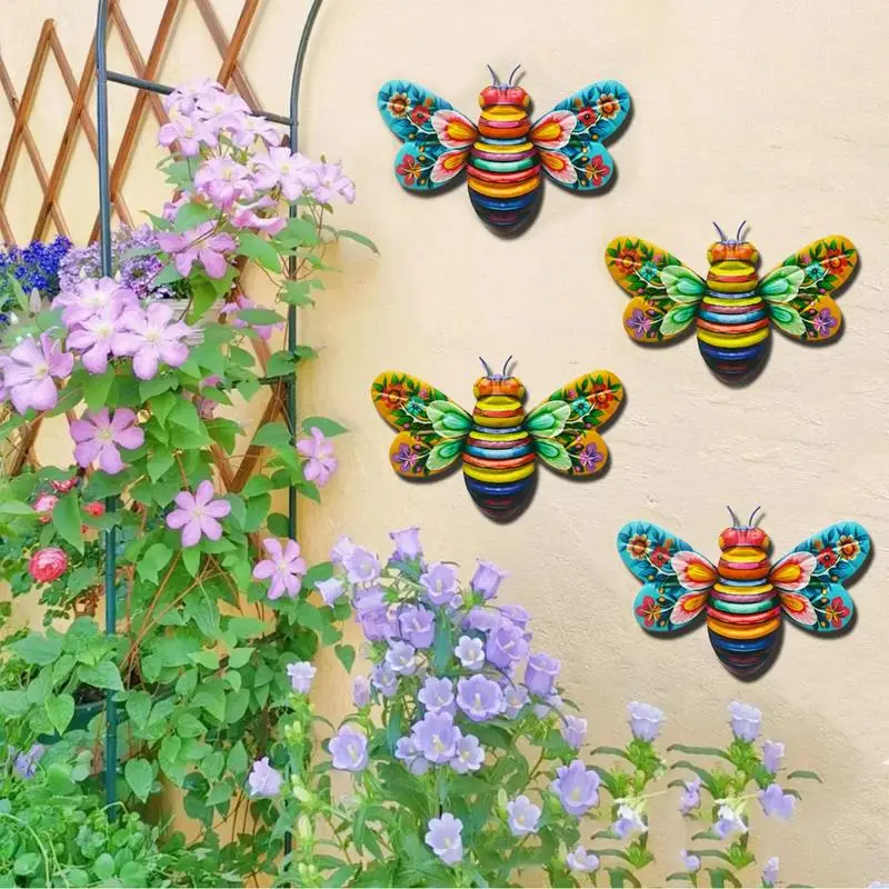 

Metal Bee Wall Hanging Sculptures Ornaments Bumble Bee Wall Decor Colorful Hand-Painted Vintage Bee Garden Decor Supplies