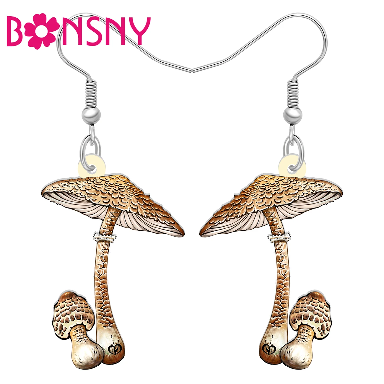 Bonsny Acrylic Mushroom Earrings Novelty Dangle Drop Charms Fashion Plant Jewelry For Women Girls Kids Gifts Accessories