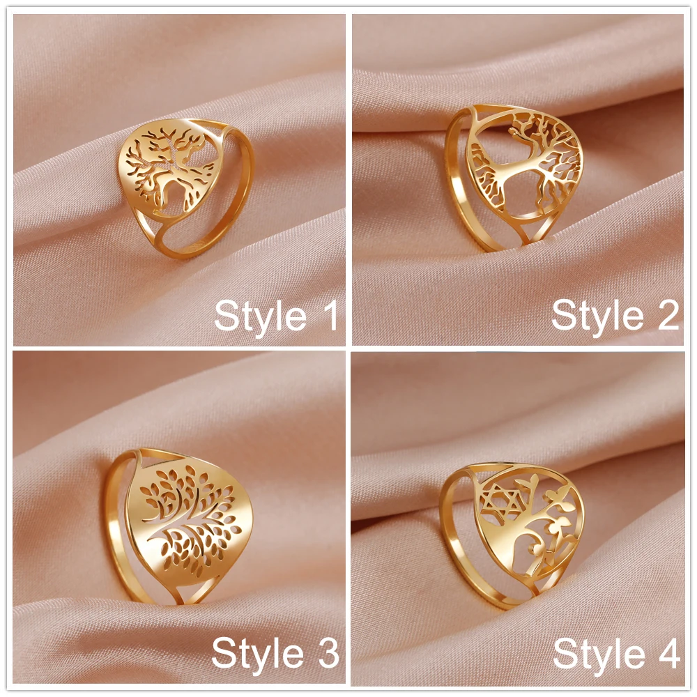 Lucktune Boom Van Het Leven Vinger Ring Roestvrij Staal Boom Symbool Zilveren Kleur Ring Voor Vrouwen Mannen Nieuw In Sieraden Paar Huwelijksgeschenk