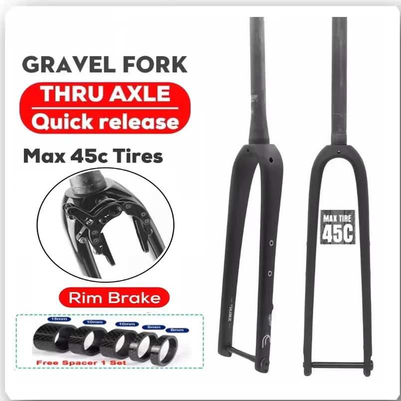 Fourche de vélo de gravier en carbone DA avec passage de câbles interne, 450g, entièrement en carbone - Finition mate T1000, compatible avec les pneus jusqu'à 45C | Construitions de vélos de gravier