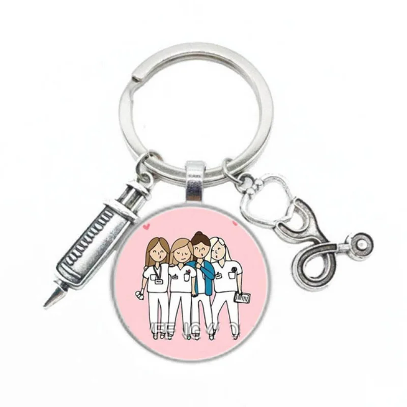 Fashion Jewelry Dome Glass Alloy Key Chain Doctor Nurse Stethoscope Design Unique Gift