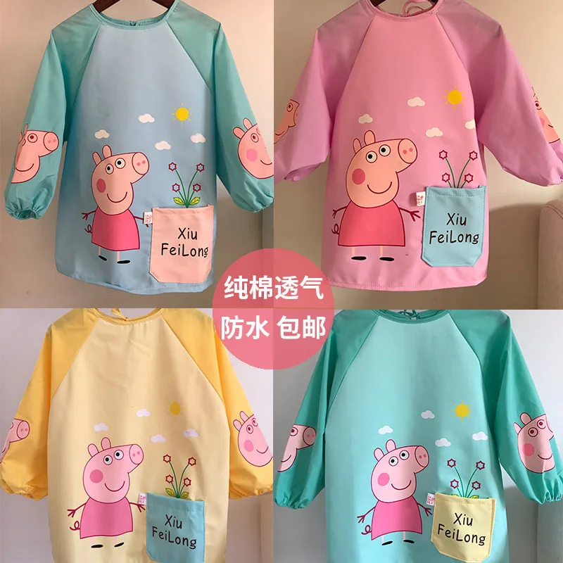 Peppa Domuz Bebek Yemek Uzun Kollu Elbise Kapak çocuk Su Geçirmez Pamuk Önlük Sonbahar Kış Ters Soyunma Boyama Elbise