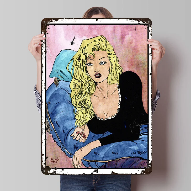 Vintage Mädchen-Comics Metallposter Individualisierte Wandkunst Retro Vintage Blechschilder für Schlafzimmerdekoration Ästhetische Wanddeko