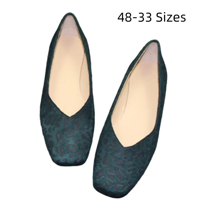 2026 New Product Spring Shoes For Women No Heel Flats Square Toe Flock Material Plus Size Slip-ons 45 48 36 Blue Gold Wide Fits