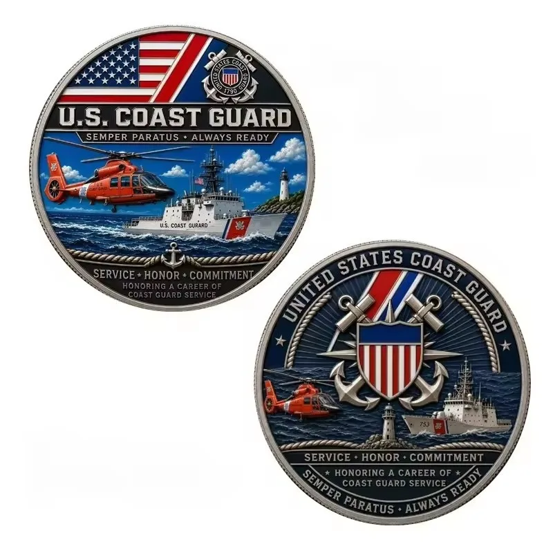 U.S. Coast Guard Semper Paratus Always Ready Silvery Plated Souvenir Coin Veteran Service Honor Commitment Coin Collectible Gift