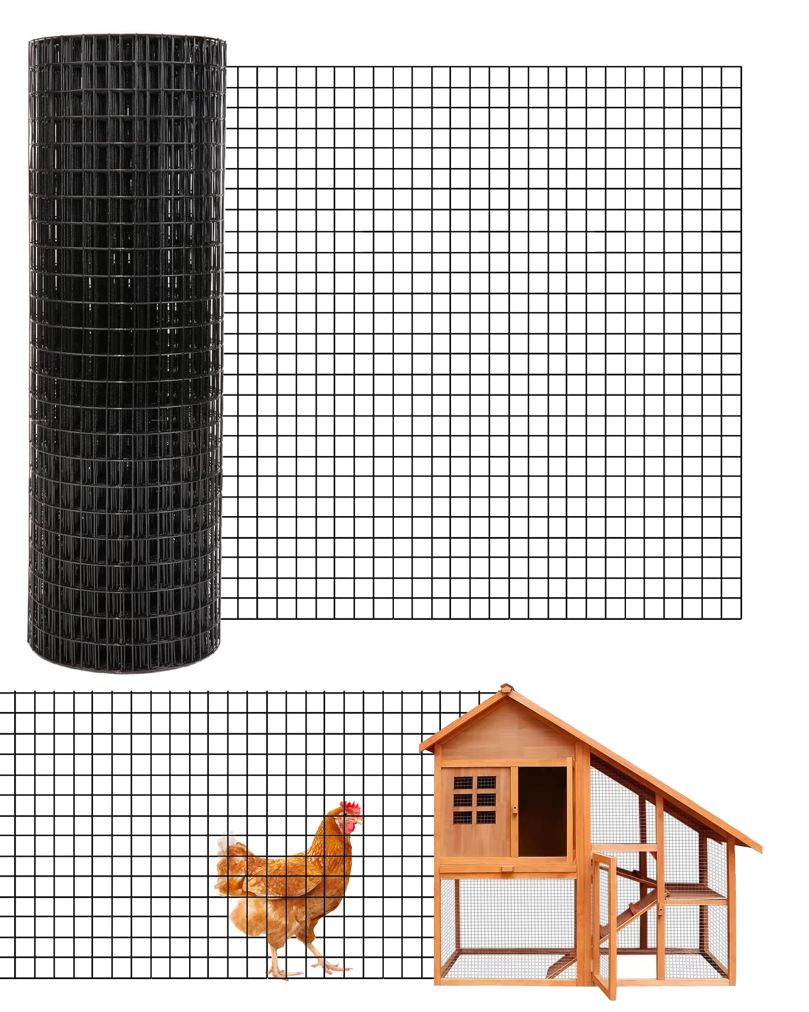Rete metallica zincata e rivestita in vinile nero, maglia da 1/2 pollice, rotolo di recinzione in filo metallico saldato, rete metallica resistente per tralicci da giardino, recinti per pollame,