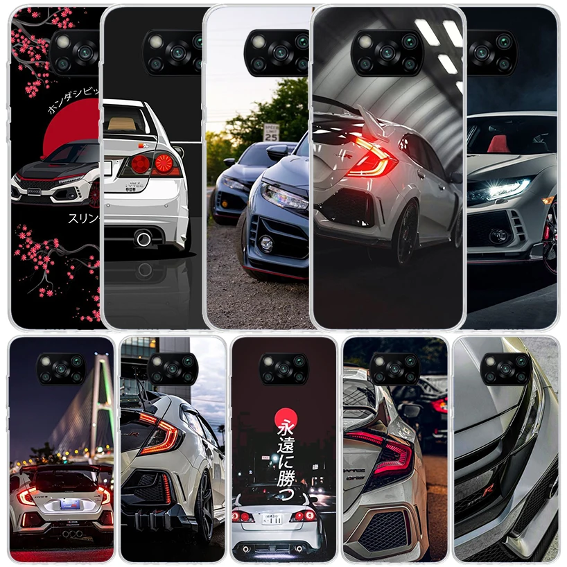 JDM Type R Civic Sport Car Silicon Call Phone Case For Xiaomi Poco X3 Nfc X5 X6 F6 F5 Pro M5S M5 X4 F4 GT M4 M3 F3 F2 F1 M2 Cove