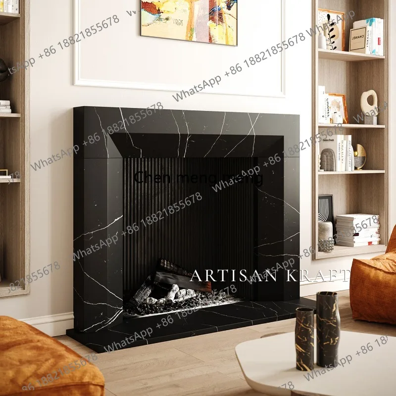 European retro natural marble French living room household stone carving small fireplace decorative cabinet