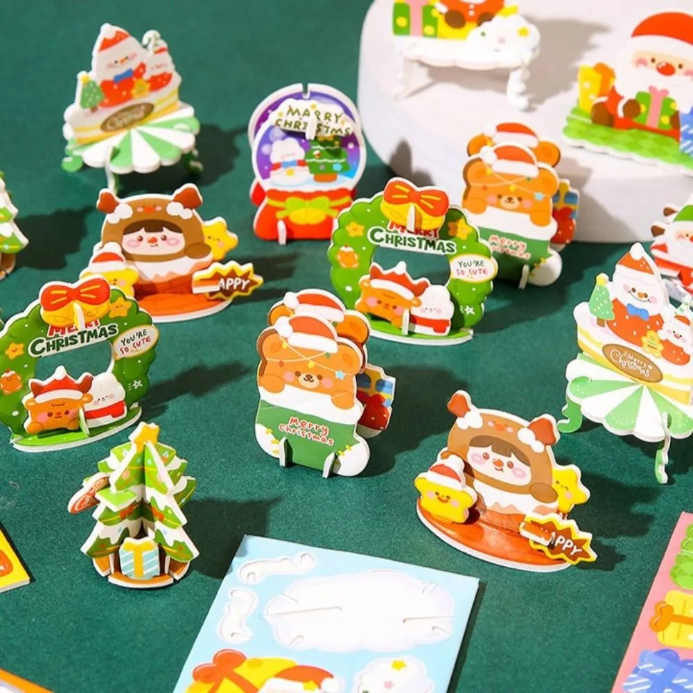 Santa Claus Christmas 3D Puzzle Snowman Christmas Tree Kids Xmas Arts Puzzle Safety Handmade Cartoon Kriss Kringle Jigsaw Adult