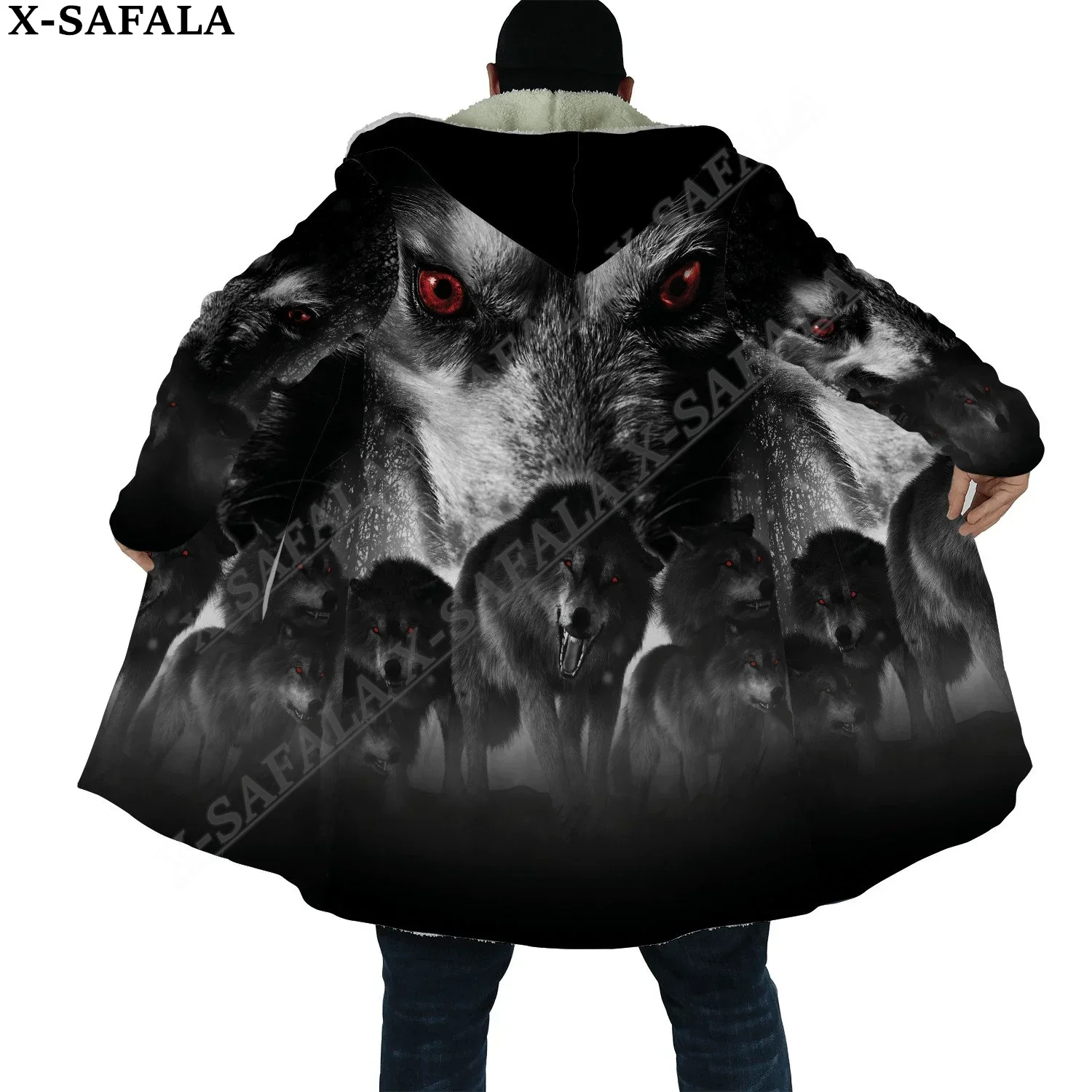 Viking Native Feather Wolf Dark Dream Catcher Overcoat Coat 3D Print Thick Warm Hooded Cloak  Men Windproof Fleece Unisex-2