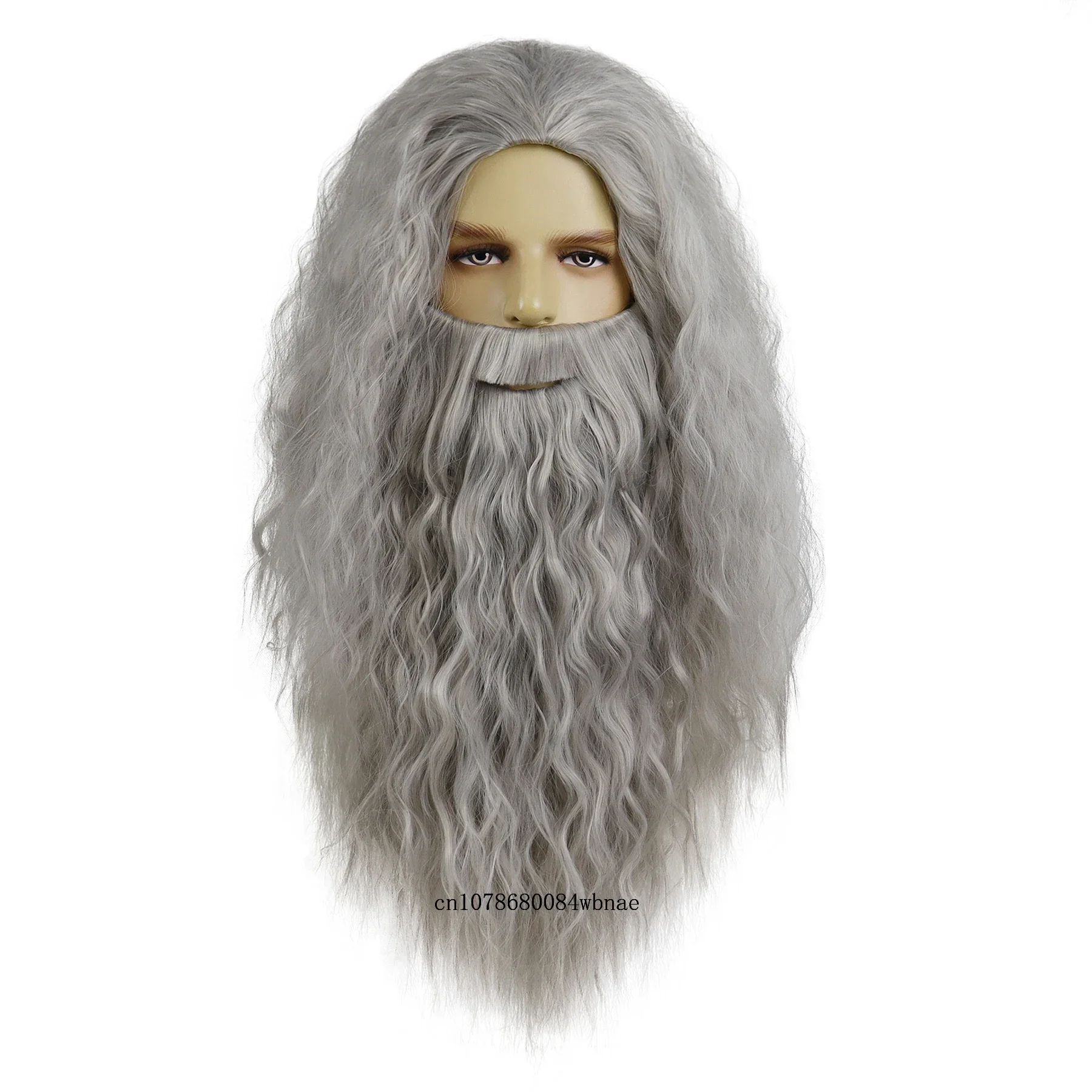 Dumbledore peruki włosy syntetyczne długie kręcone faliste czarodziej szara peruka i broda dla mężczyzn akcesoria Cosplay Party kostium na Halloween