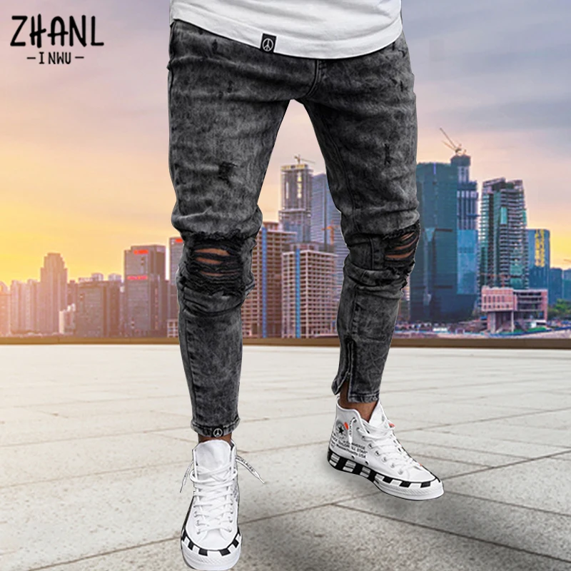 

Men's Jeans Hip Hop Ripped Slim Stretch Pants Spring Fall Fashion Club Boyfriend Clothing High Quality Embroidered Jeans S-3XL