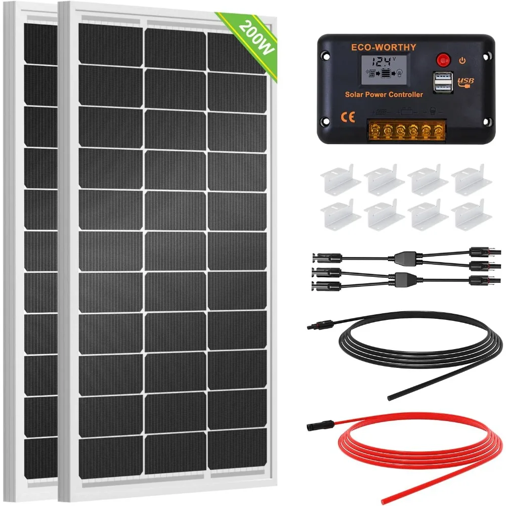 200 Watts 12 Volt/24 Volt Solar Panel Kit with High Efficiency Monocrystalline Solar Panel and 30A PWM Charge Controller