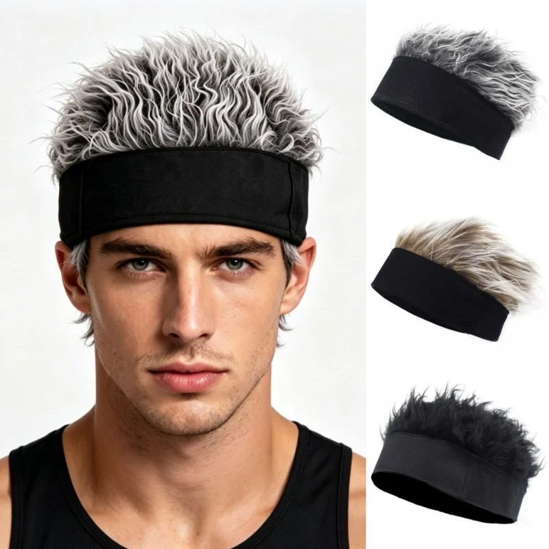 Men Short Spiked Synthetic Wig Beanie Skull Cap Hip Hop Cosplay Party Hat Sport Running Cycling Headband Headwear