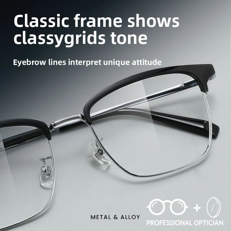 

Elegant Men’s Large Frame Glasses, Intellectual Tech Browline Frame, Flexible Temple Ultra-Light Prescription Glasses