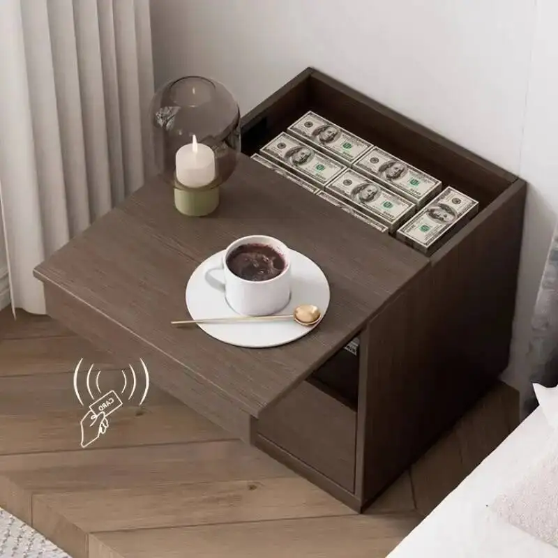 Wood Solid Multifunctional Concealed Bedside Table Storage Locker With Lock NFC Magnetic Card Unlocking Night Nightstands Tables
