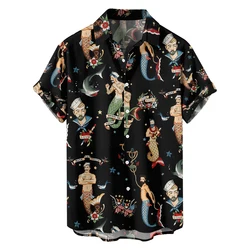 Original Summer shark mermaid Casual Travel Plus Size Short Sleeve Shirt Hawaiian Style retro digital print loose trend shirt