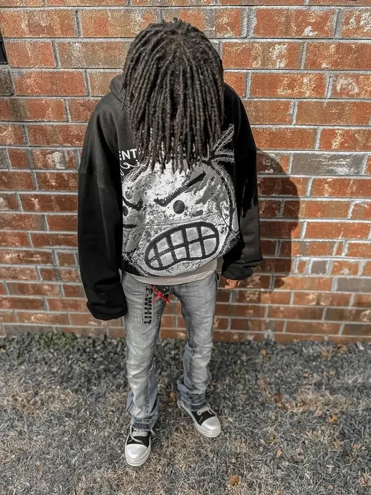 Fashion Cartoon Printed Hooded Sweatshirt Male Harajuku Oversized Long Sleeve Hoodies Gothic Men's Baggy Y2k Street Pullover