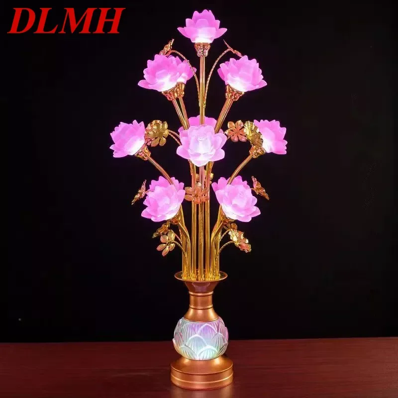 DLMH Colored LED Lotus Table Lamp For Buddha Lamp Household Buddha Hall Lamp Glass Lamp Temple Worship Buddha Front Lamp