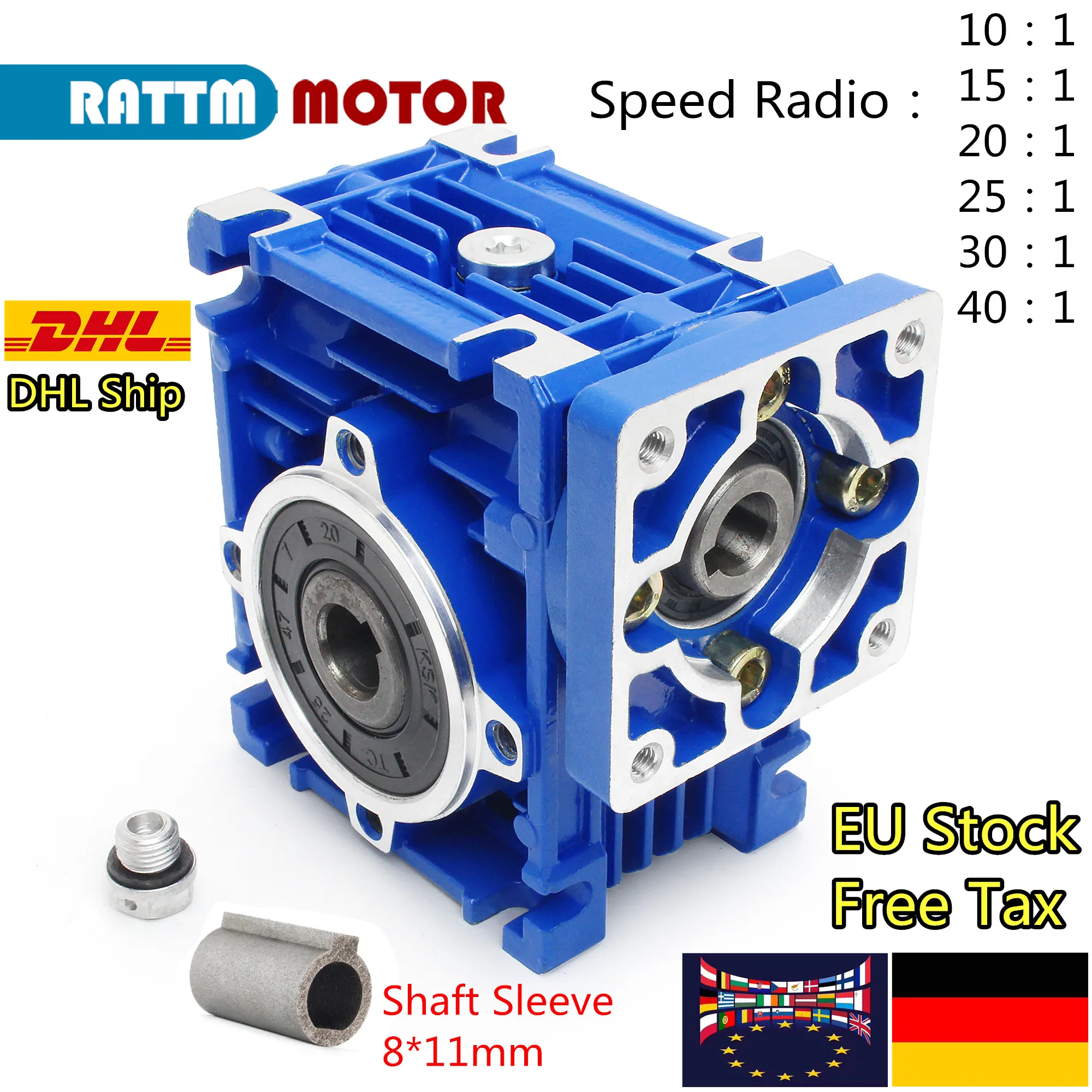 [EU Ship] NMRV030 reducer worm gear high torque gearbox reducer ratio For NEMA23 Stepper motor + Shaft Sleeve Adaptor 8*11mm